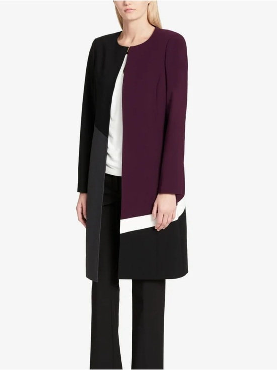 Calvin Klein Jackets & Blazers - Calvin Klein Plum, Black & White Colorblock Longline Coat